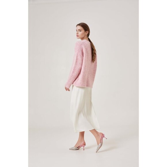 Women's Kitten Rhinestone Pointed Toe Pumps Slingback Pink Heels Dress Shoes - Picture 7 of 7